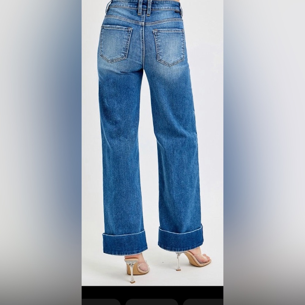 Tummy Control High Rise Wide Cuffed Ankle Denim - Picture 2 of 4